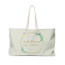 Load image into Gallery viewer, &quot;Small Business Big Goals&quot; Gold Wreath &amp; Eucalyptus Weekender Bag
